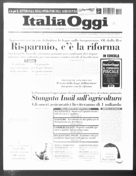 Italia oggi : quotidiano di economia finanza e politica